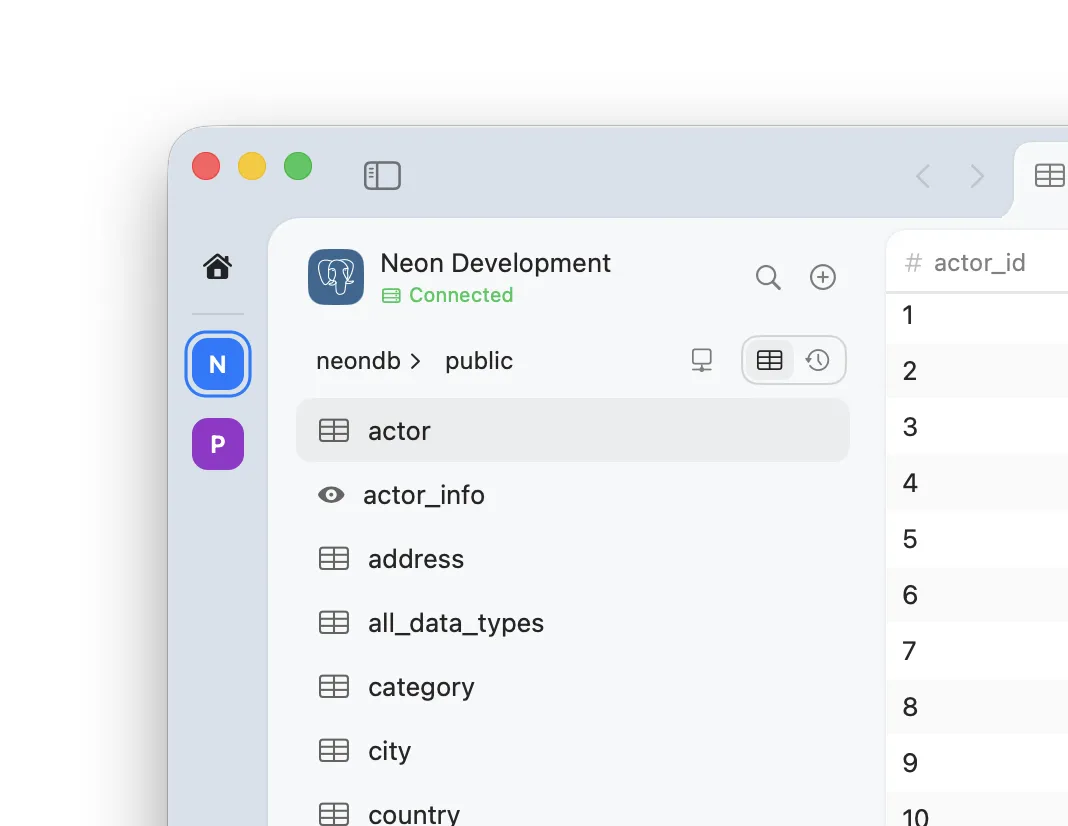 Open Pluk from Applications, connect your database, and start querying